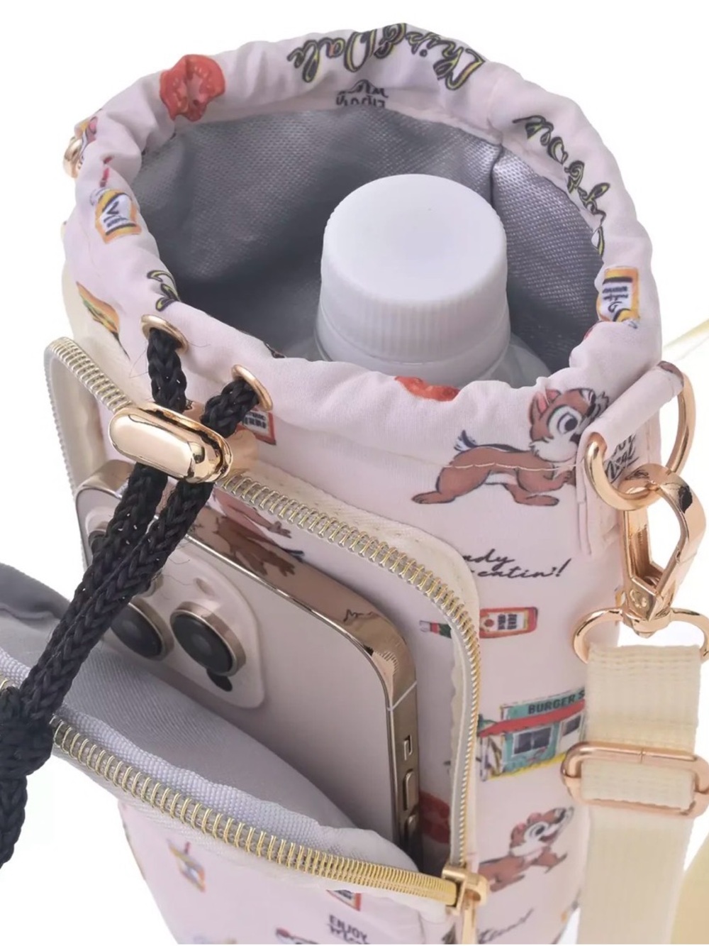 Disney Japan Exclusive Chip and Dale Holiday 2026 Water Bottle Bag with Strap - Picture 3 of 7